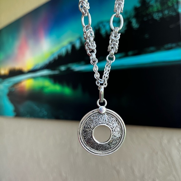 Handmade maille stainless steel chocker big 925 sterling silver coin shape charm - Picture 12 of 13